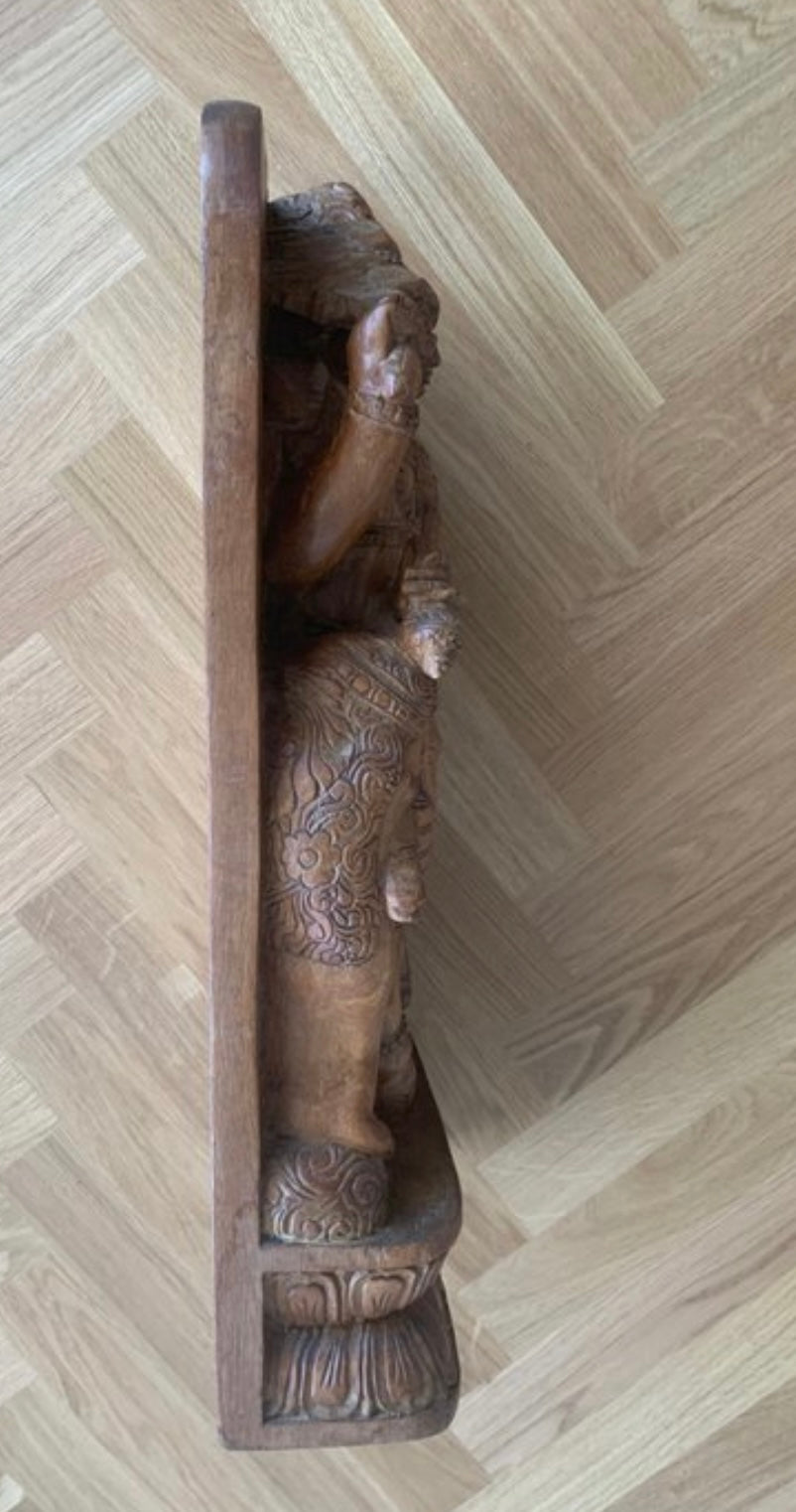 Pannello d'Arredo Indiano in Legno massiccio Intagliato 62cm – Scultura Divinità Indiane Shiva e Parvati su Elefante