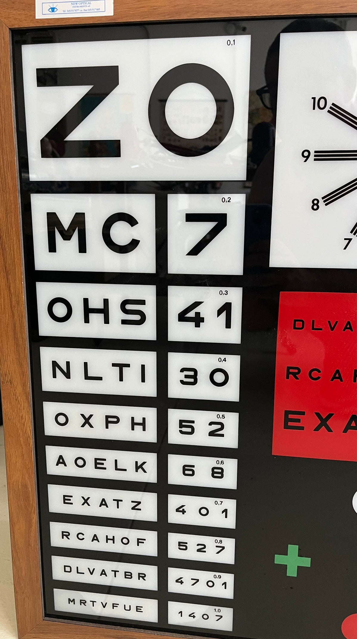 Vintage CSO illuminated eye chart, mid-century modern decor