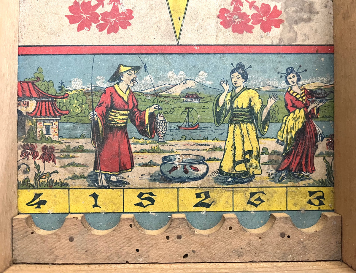 Antique Wooden Bagatelle Tabletop Pinball - Early 20th Century, Oriental Motif