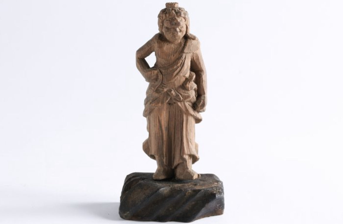 Antique Japanese Wooden Buddhist Statue – Minshubutsu Sculpture, Doji Acolyte (Fudo Myoo), Edo/Meiji Period