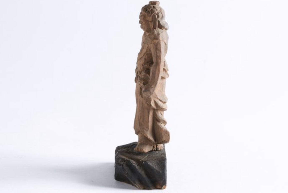 Antique Japanese Wooden Buddhist Statue – Minshubutsu Sculpture, Doji Acolyte (Fudo Myoo), Edo/Meiji Period