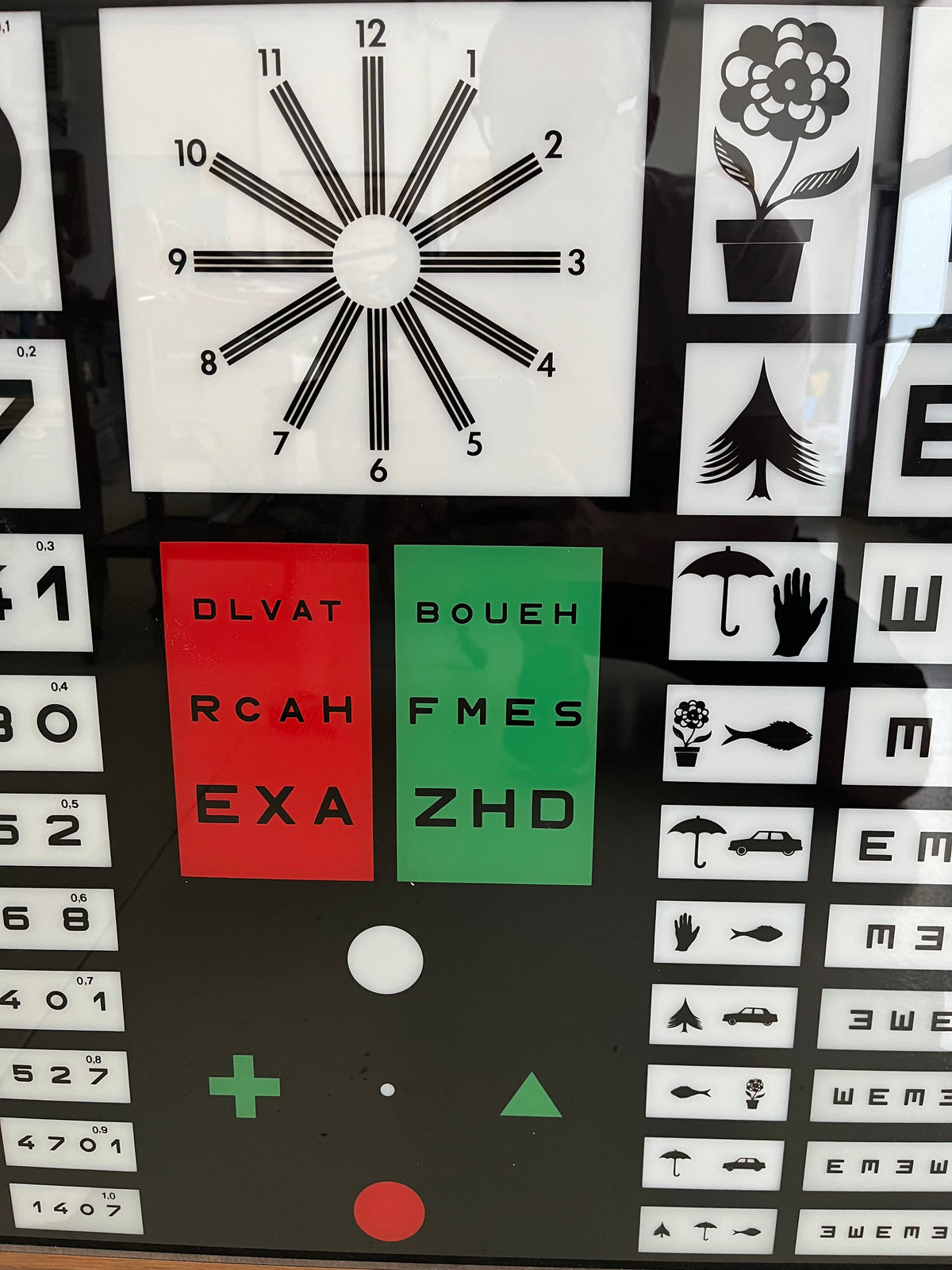 Vintage CSO illuminated eye chart, mid-century modern decor