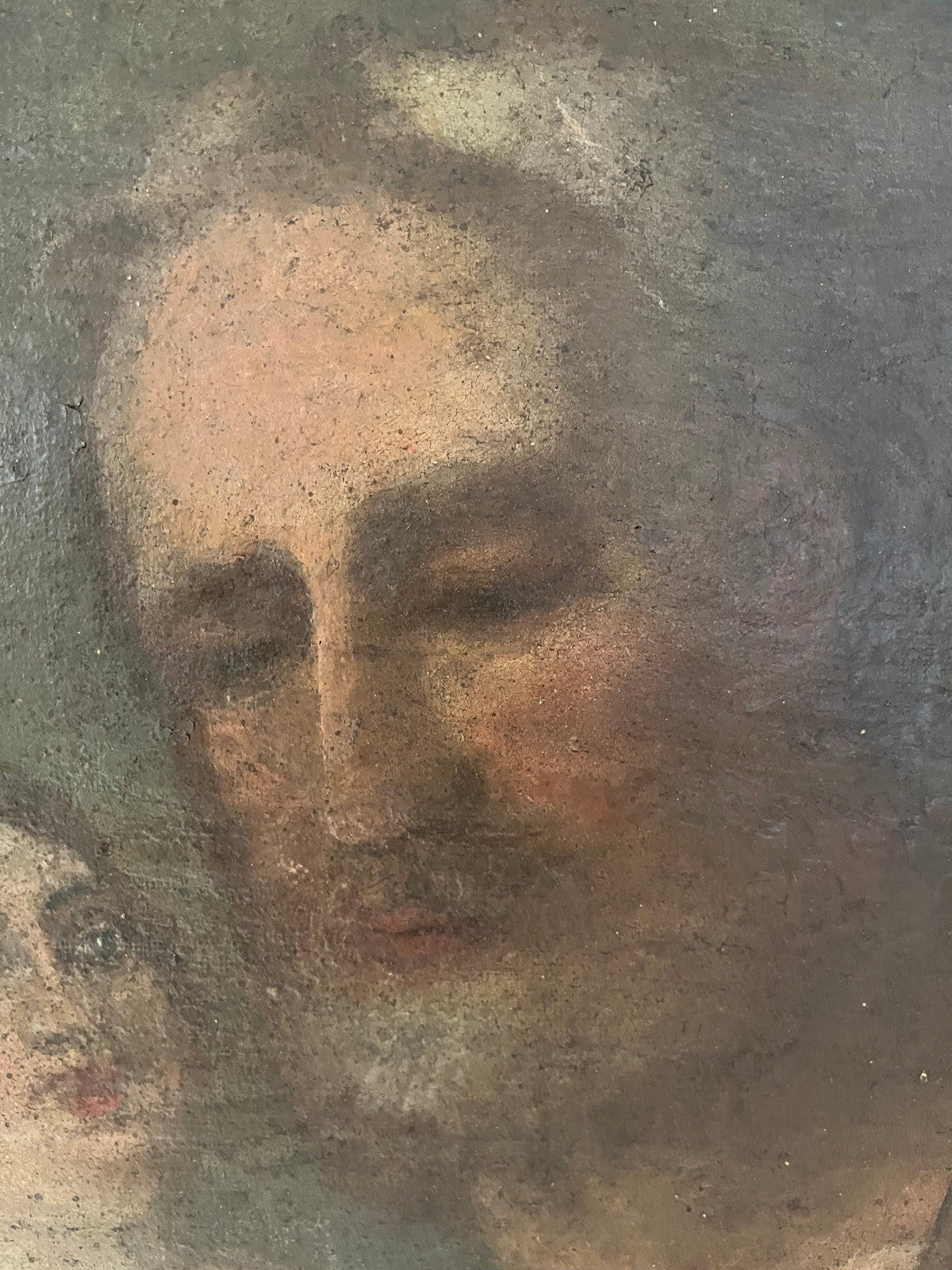 Antique painting of Saint Joseph with staff and Child, oil on canvas, late 18th / early 19th century