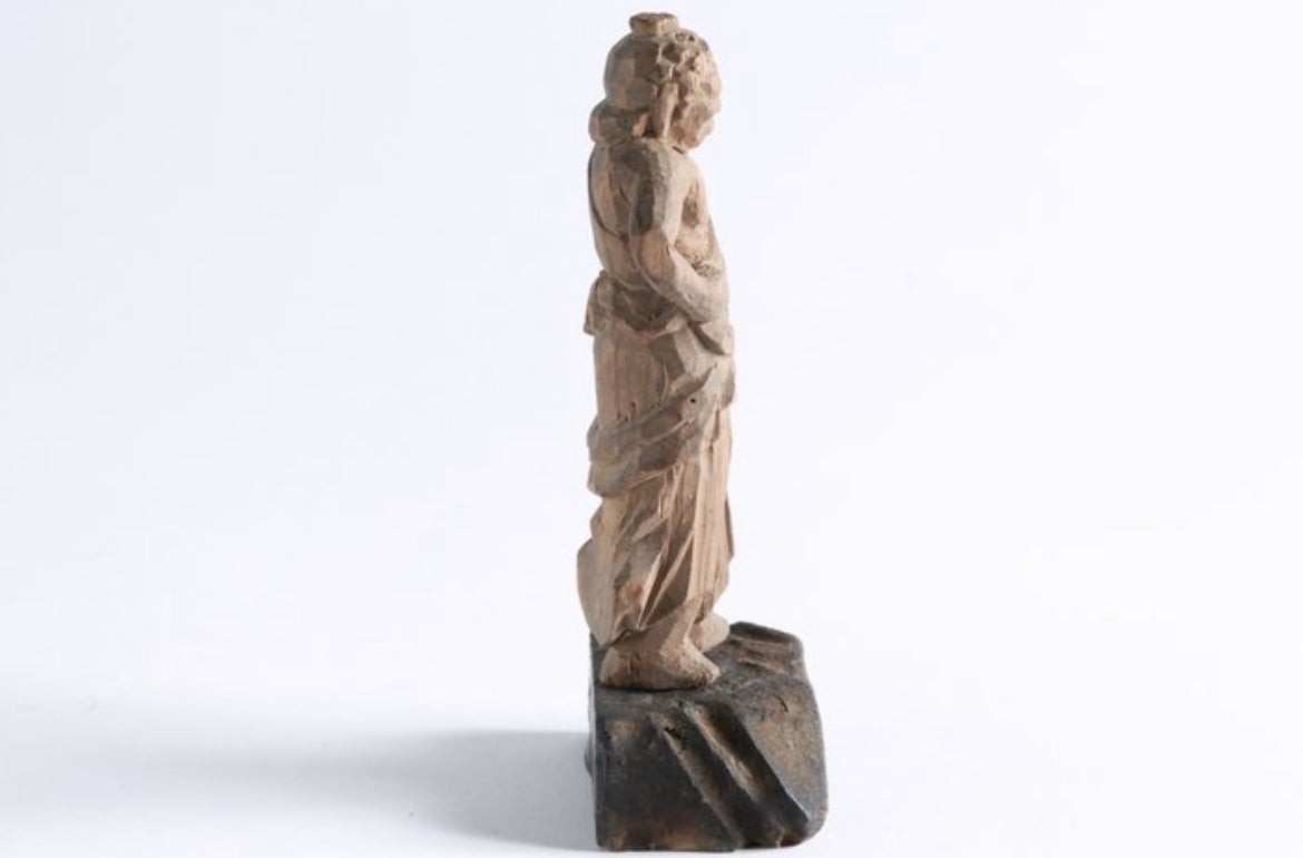 Antique Japanese Wooden Buddhist Statue – Minshubutsu Sculpture, Doji Acolyte (Fudo Myoo), Edo/Meiji Period