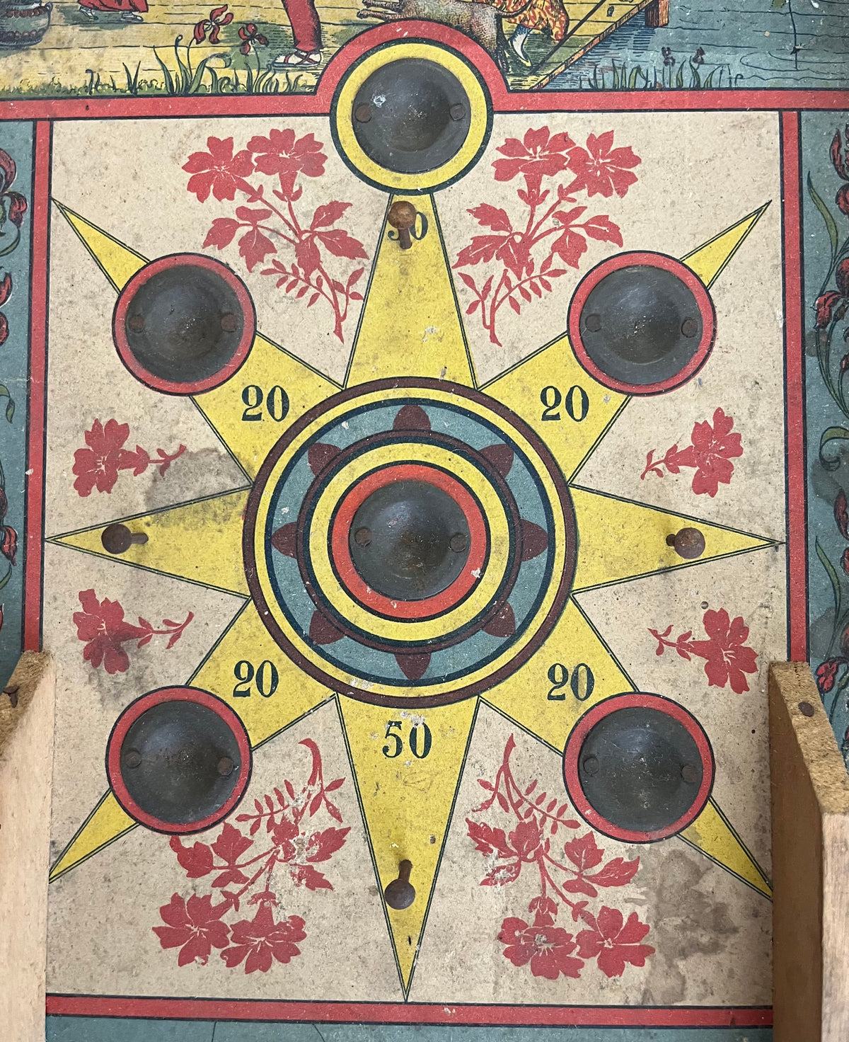 Antique Wooden Bagatelle Tabletop Pinball - Early 20th Century, Oriental Motif