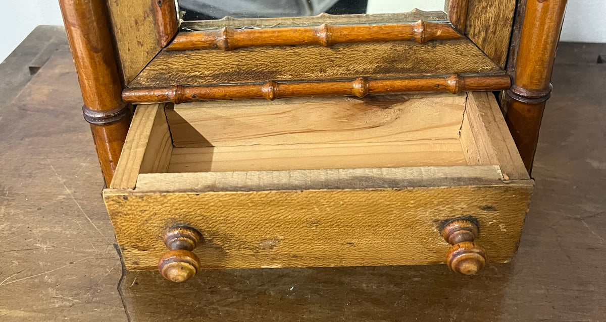 Antique French Faux Bamboo Cabinet – Specchiera e Armadietto da Muro o Tavolo, XIX Secolo