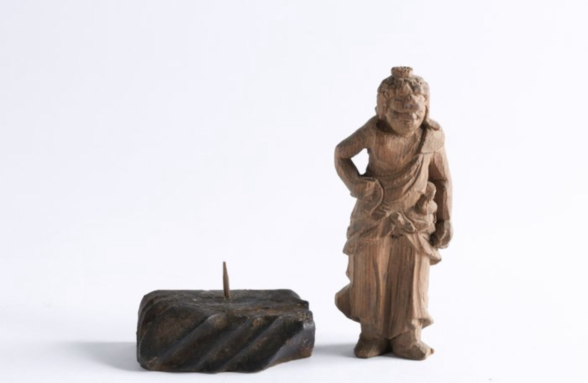 Antique Japanese Wooden Buddhist Statue – Minshubutsu Sculpture, Doji Acolyte (Fudo Myoo), Edo/Meiji Period