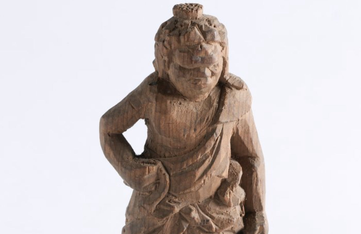 Antique Japanese Wooden Buddhist Statue – Minshubutsu Sculpture, Doji Acolyte (Fudo Myoo), Edo/Meiji Period