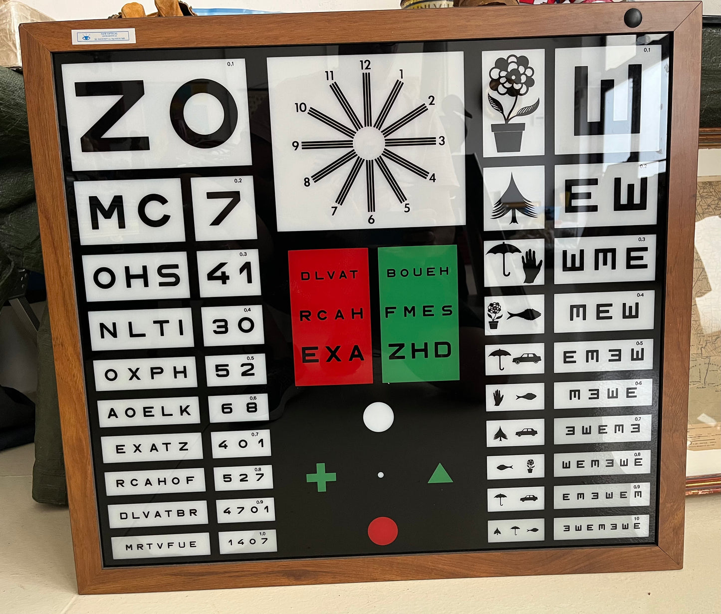 Vintage CSO illuminated eye chart, mid-century modern decor