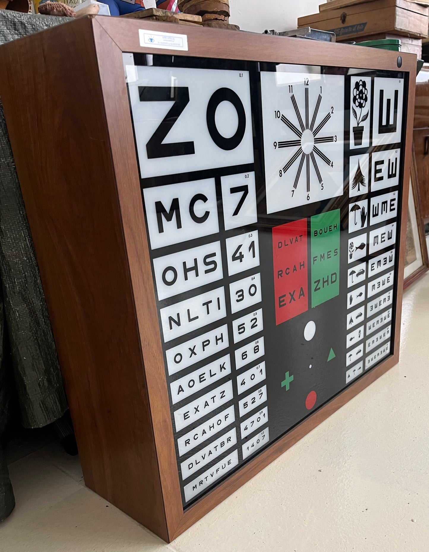 Vintage CSO illuminated eye chart, mid-century modern decor