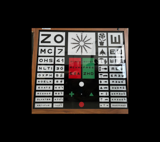 Vintage CSO illuminated eye chart, mid-century modern decor