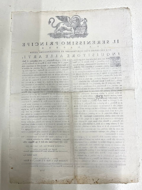 Proclama Repubblica di Venezia 1784 - Inquisitore alle Arti - Andrea Tron